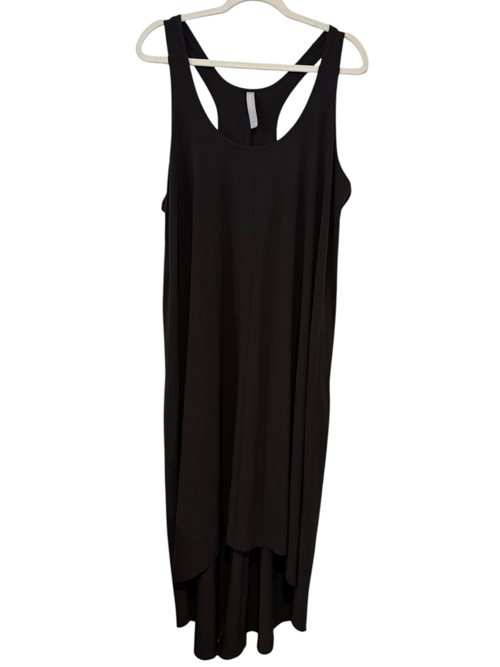 Athleta Large Presidio Traveler Black High Low Maxi Dress Pockets Stretch Travel